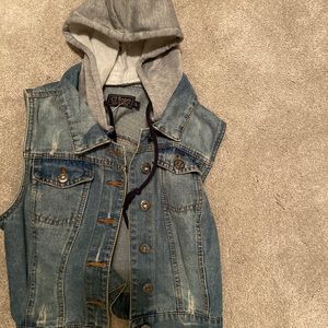 Denim vest with hood
